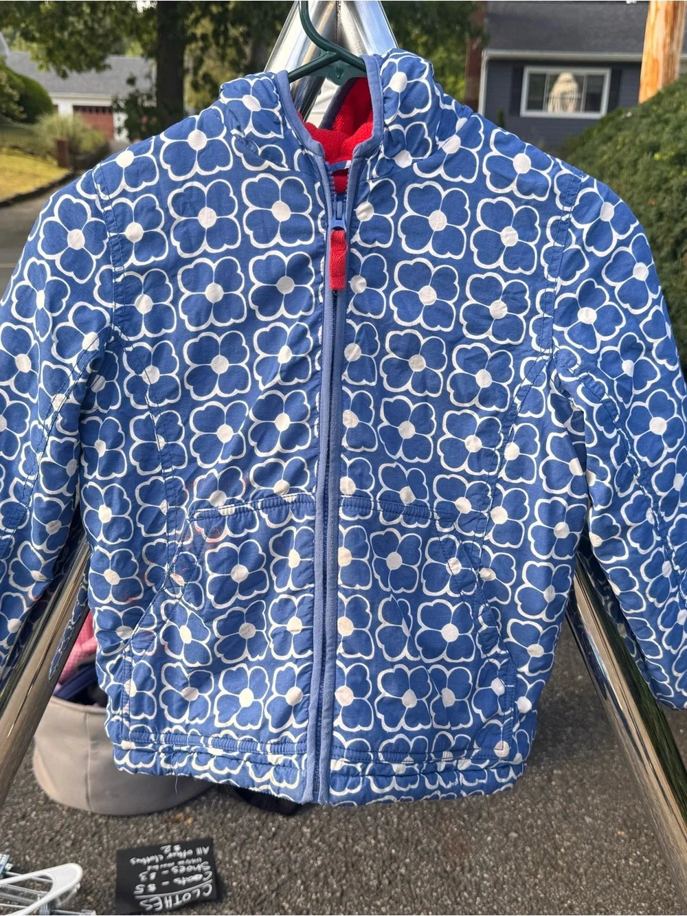 Mini Boden Blue and White Floral Quilted Jacket